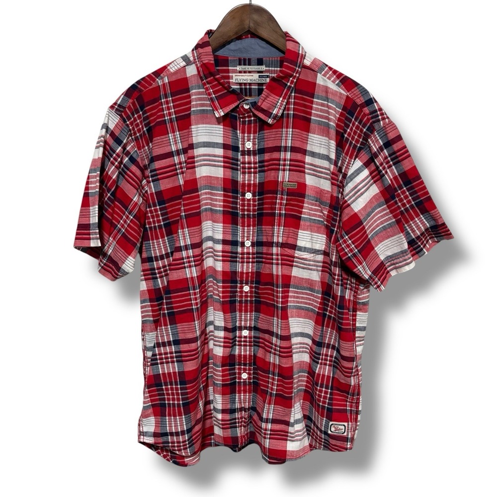 Flying Machine Men's Plaid Short Sleeve Button Down Shirt Size XXL 25 x 30